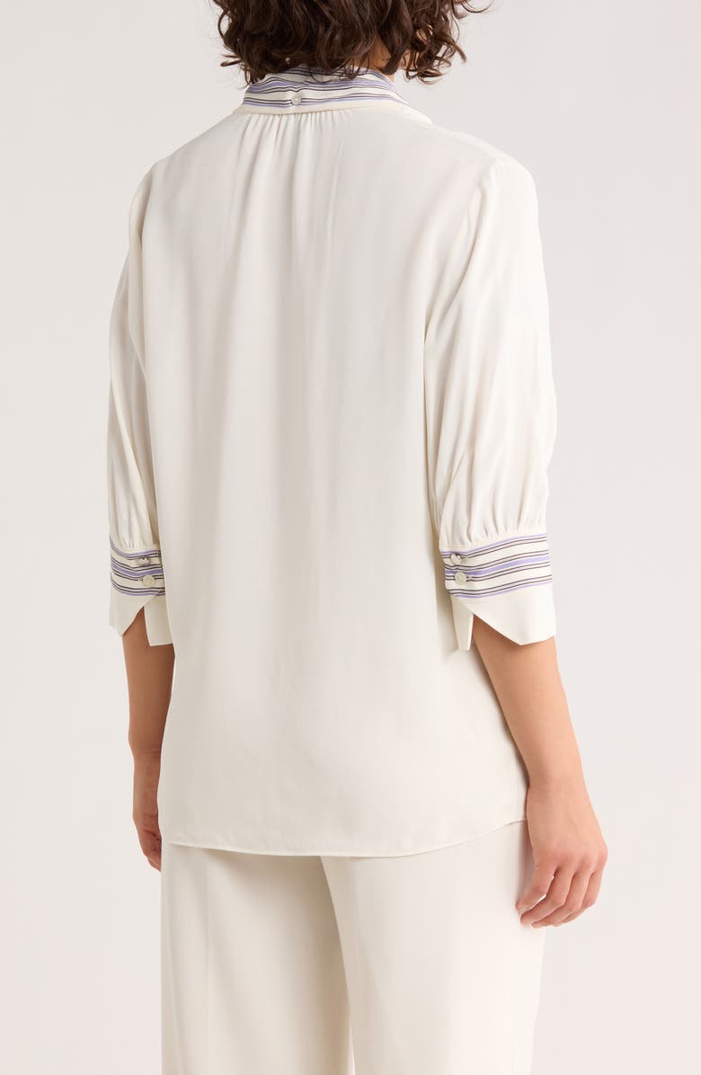 BOSS Be Stripe Tie Neck Short Sleeve Top, Alternate, color, Open White