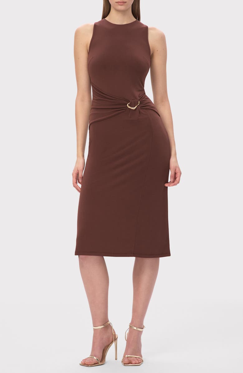 Herve Leger The Brooke Sleeveless Shift Dress, Main, color, Coffee