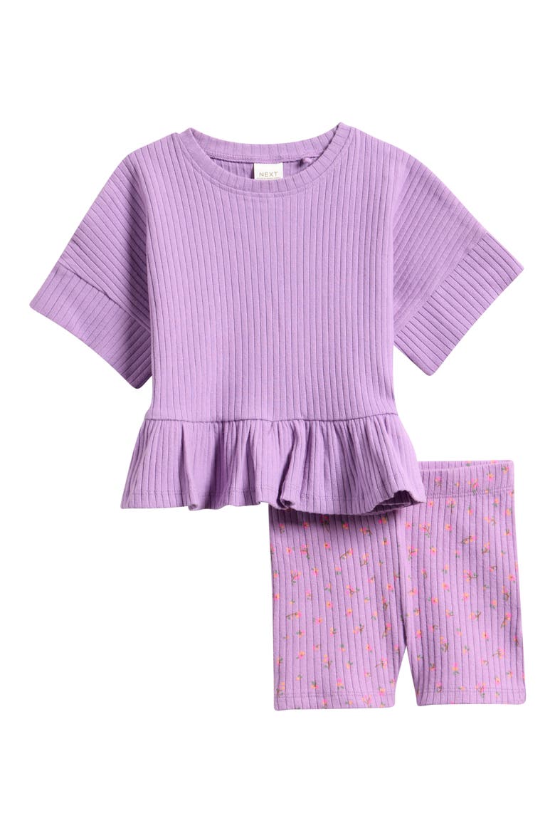 Kids' Frill Rib Top and Floral Shorts Set, Main, color, PURPLE