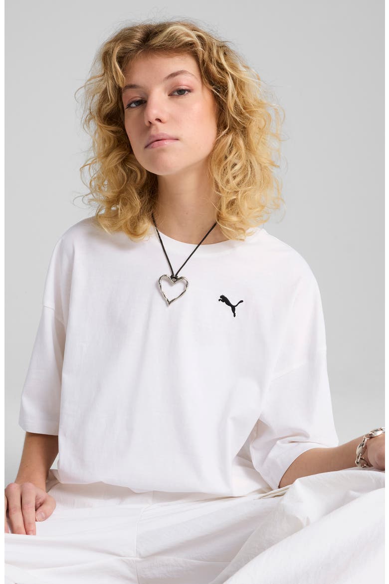Oversize Crop Cotton T-Shirt, Alternate, color, PUMA WHITE
