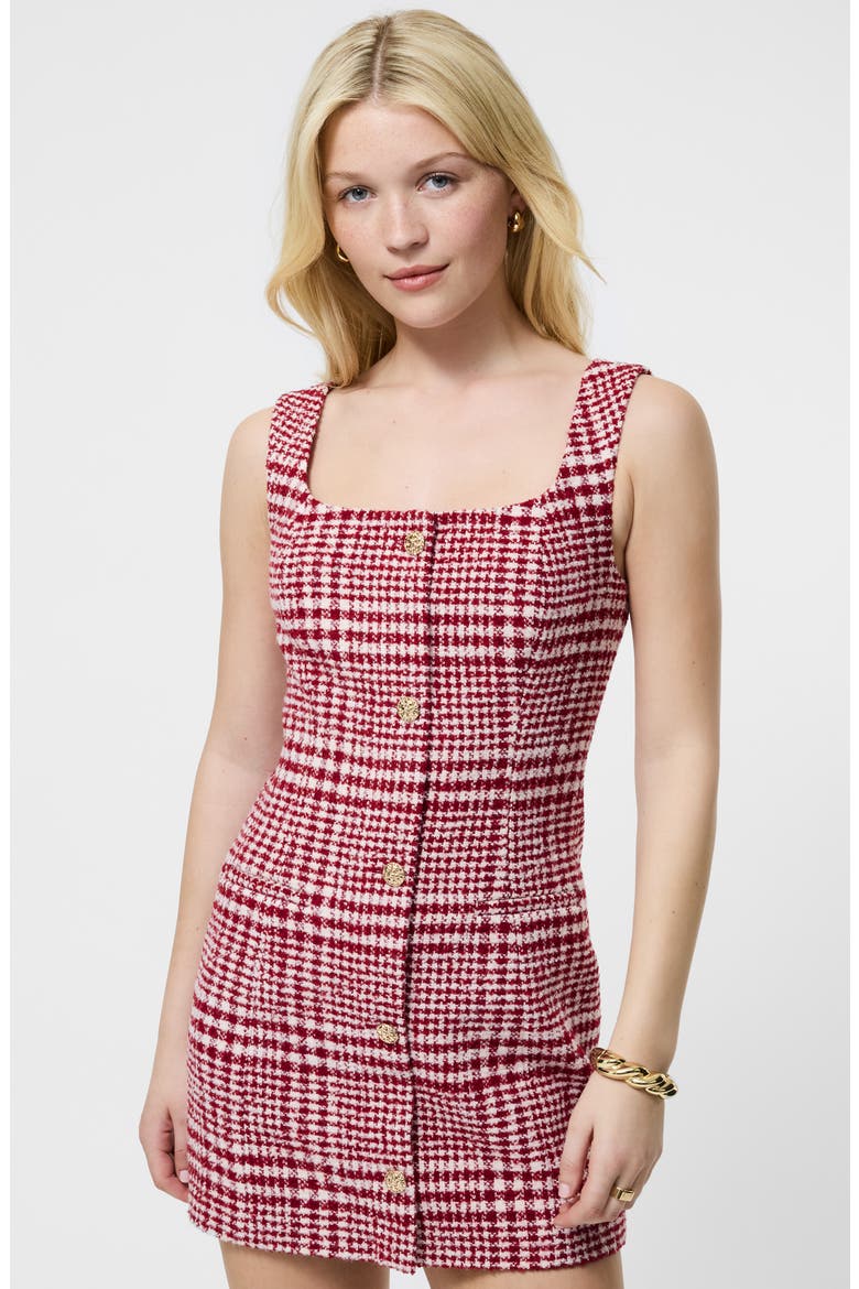 Plaid Bouclé Minidress, Alternate, color, SCARLET MULTI
