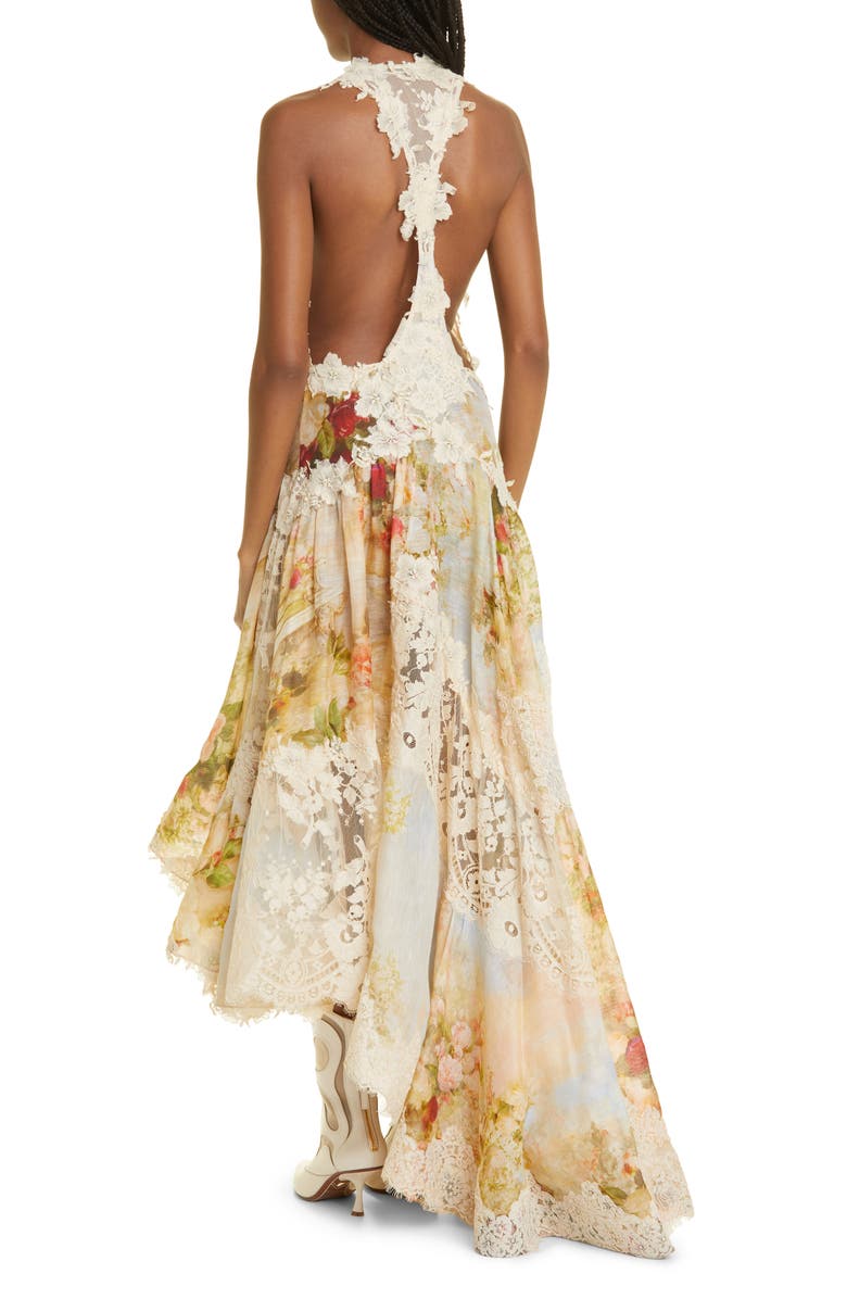 Zimmermann Luminosity Splice Floral Lace Linen & Silk High-Low Dress, Alternate, color, 