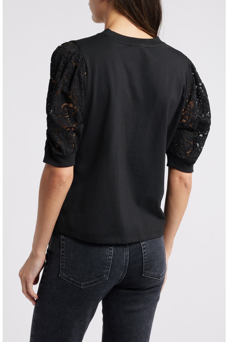 Frankie Lace Sleeve Organic Cotton Top, Alternate, color, BLACK
