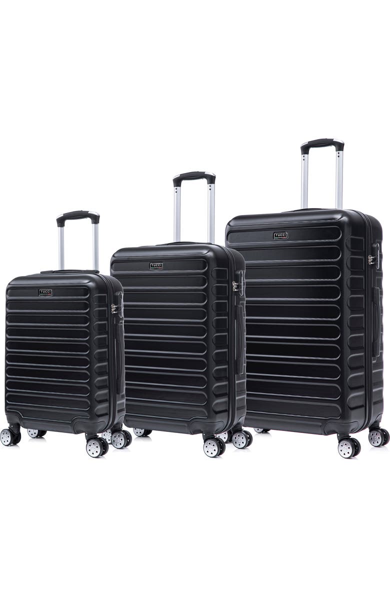 TUCCI Carravia Hardshell 3-Piece Spinner Luggage Set, Main, color, Black