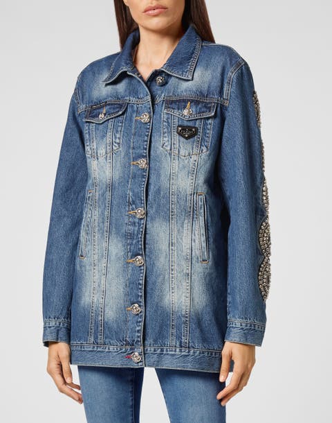 Denim Jacket Crystal Cable Women