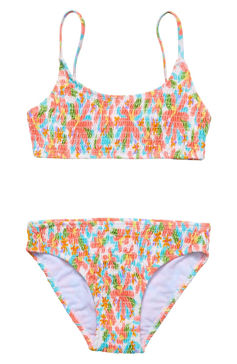Snapper Rock Kids' Luau Smocked Two-Piece Swimsuit, Main, color, 