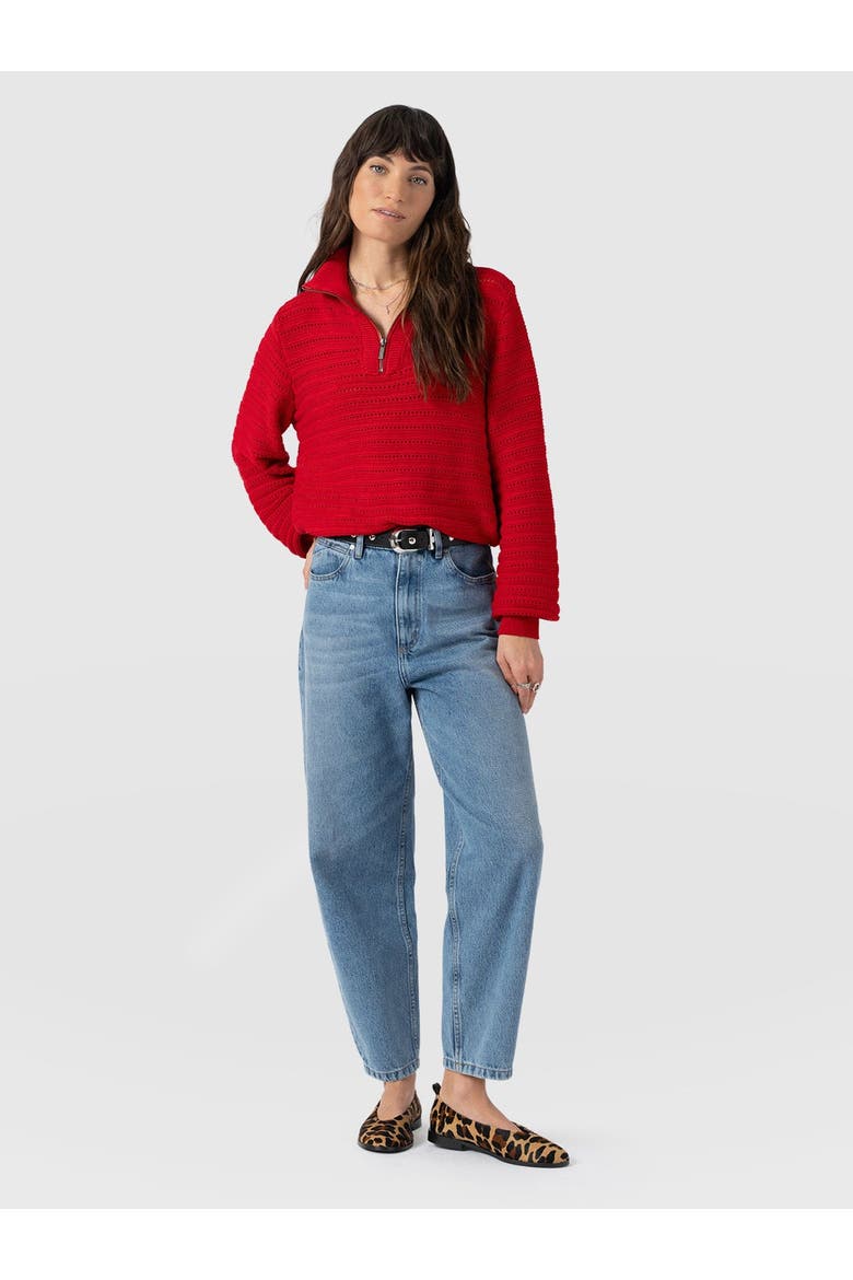 Ester Quarter Zip Knit Top, Alternate, color, Red