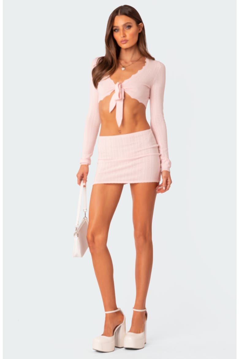 Pointelle Tie Front Crop Top, Alternate, color, LIGHT-PINK