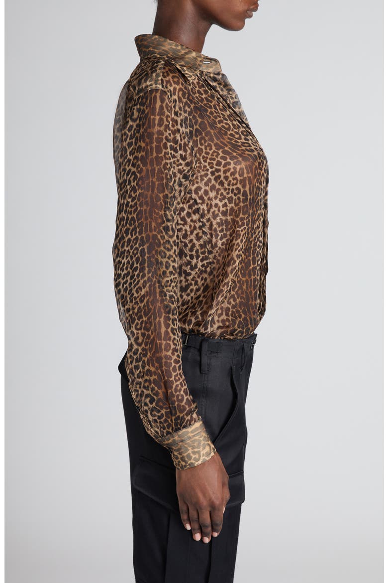 Leopard Print Silk Chiffon & Crepe Shirt, Alternate, color, LEOPARD BROWN/ BLACK