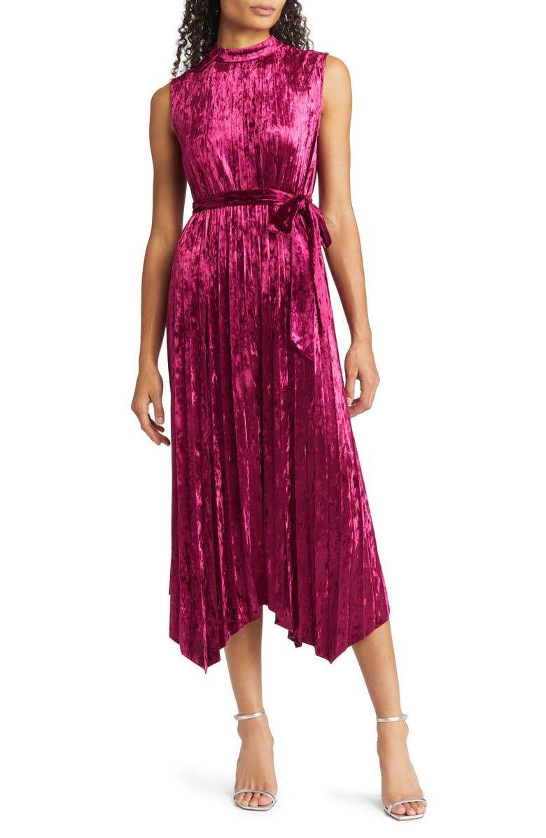 Tahari ASL Halter Neck Crushed Velvet Midi Dress, Main, color,
