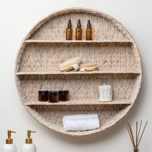 Happimess Annulus 3-shelf Circular Handwoven Hyacinth Wall Rack In White Wash