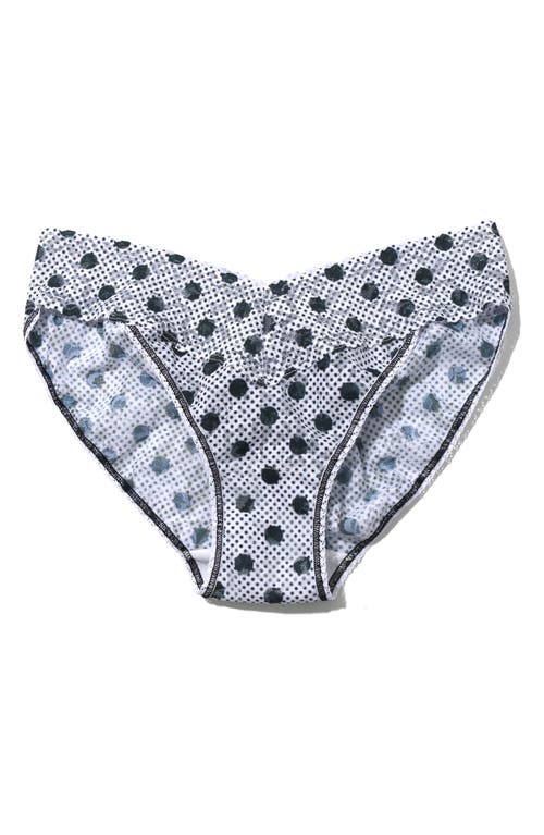 Hanky Panky Printed Signature Lace V-kini In Pinpoint White