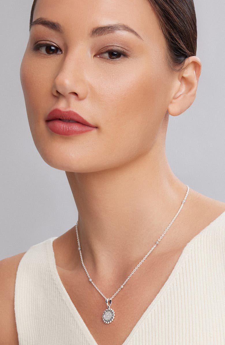 LAGOS Caviar Spark Diamond Pavé Circle Pendant Necklace, Alternate, color, Silver