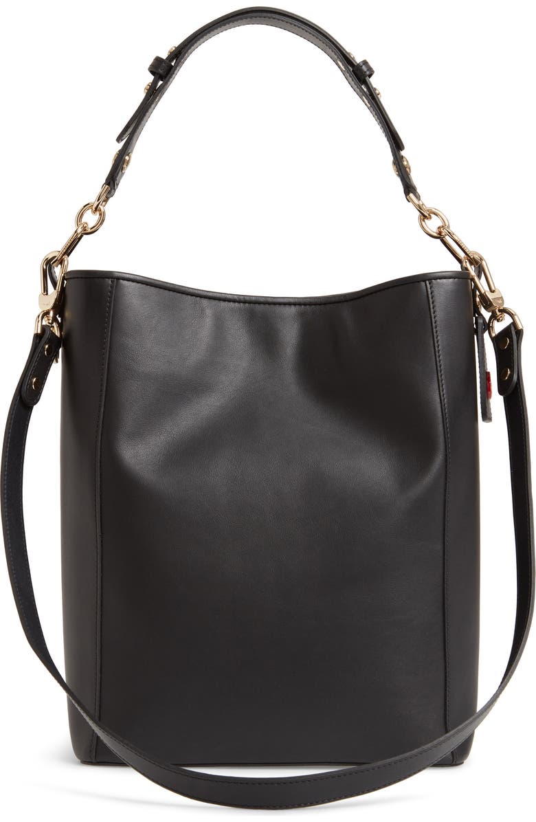Longchamp Mademoiselle Perforated Calfskin Leather Bucket Bag, Alternate, color, Black