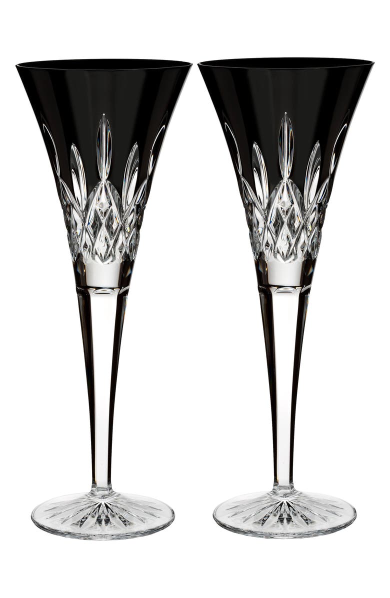 Waterford Lismore Diamond Set of 2 Black Lead Crystal Champagne Flutes, Main, color, 