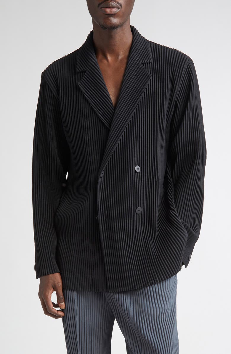 Homme Plissé Issey Miyake Tailored Pleats 1 Double Breasted Jacket, Main, color, Black