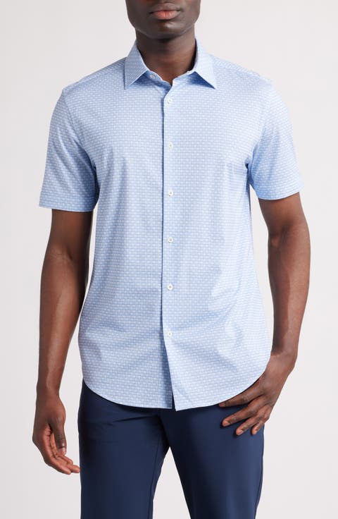 Miles OoohCotton® Grid Check Short Sleeve Button-Up Shirt