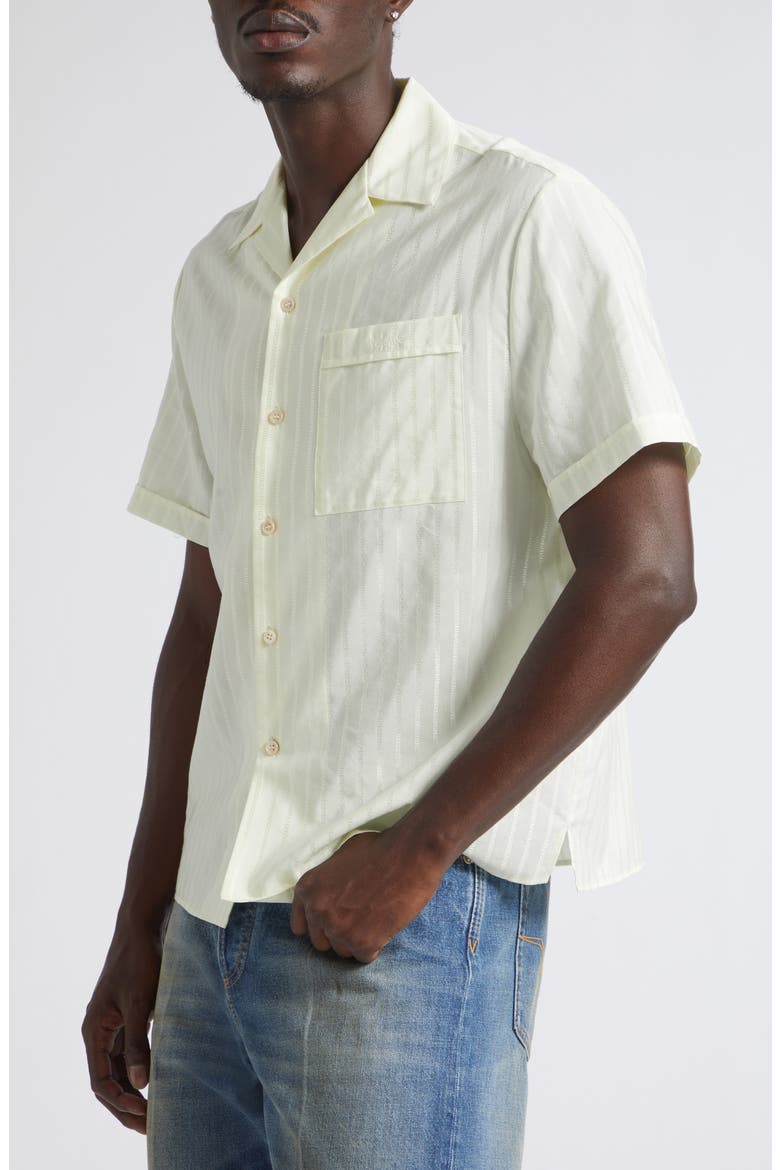 Micro Greca Cotton & Silk Short Sleeve Button-Up Shirt, Alternate, color, VANILLA