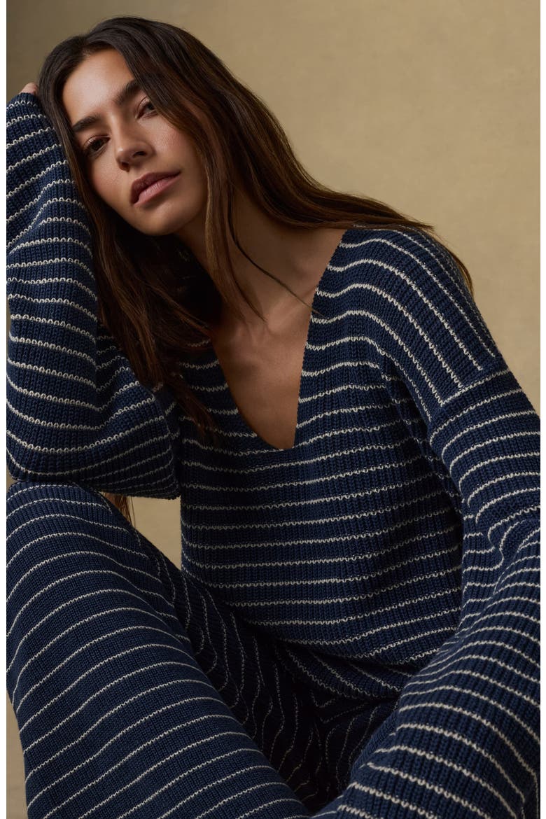 Miramar Stripe Deep V-Neck Sweater, Alternate, color, NAVY STRIPE