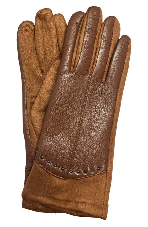 Studded Faux Leather Touchscreen Compatible Gloves
