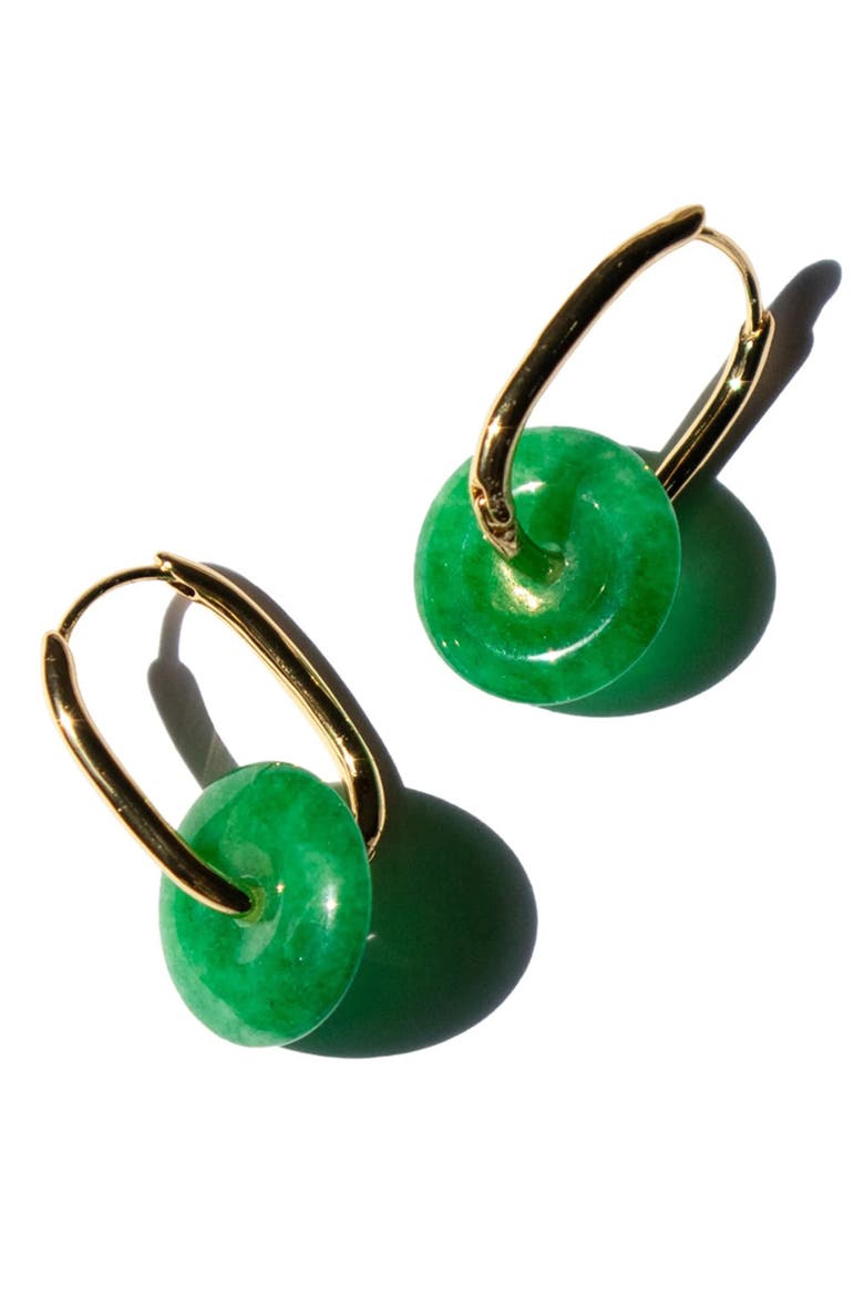 Willow Green jade stone hoop earrings, Alternate, color, Bright green