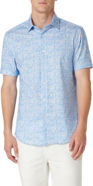 Bugatchi Miles OoohCotton® Leaf Print Short Sleeve Button-Up Shirt