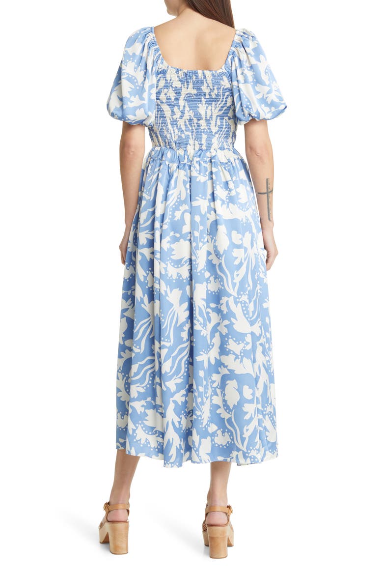 Abstract Print Smocked Bodice Dress, Alternate, color, BLUE