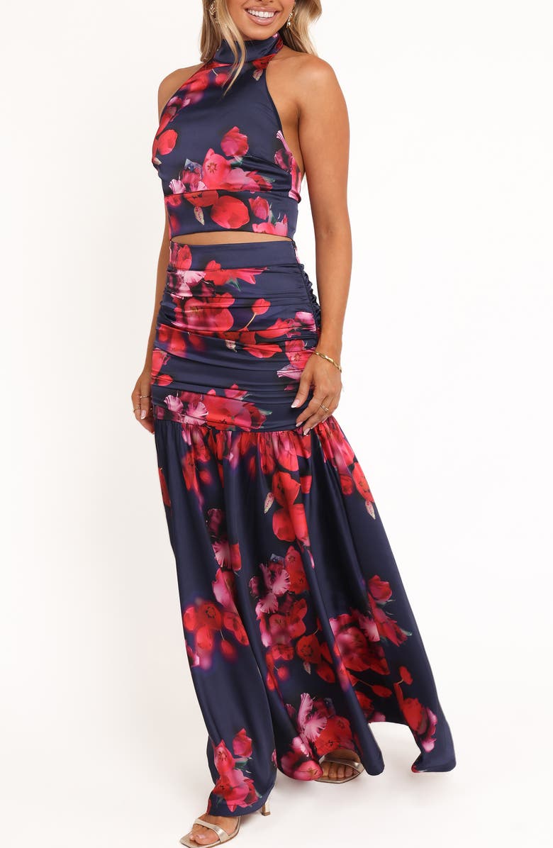 Petal & Pup Freda Floral Halter Top & Maxi Skirt Set, Alternate, color, Navy Floral