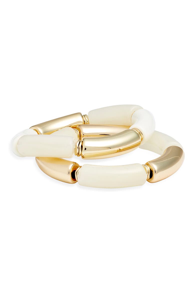 Set of 2 Tube Stretch Bracelets, Main, color, WHITE- GOLD