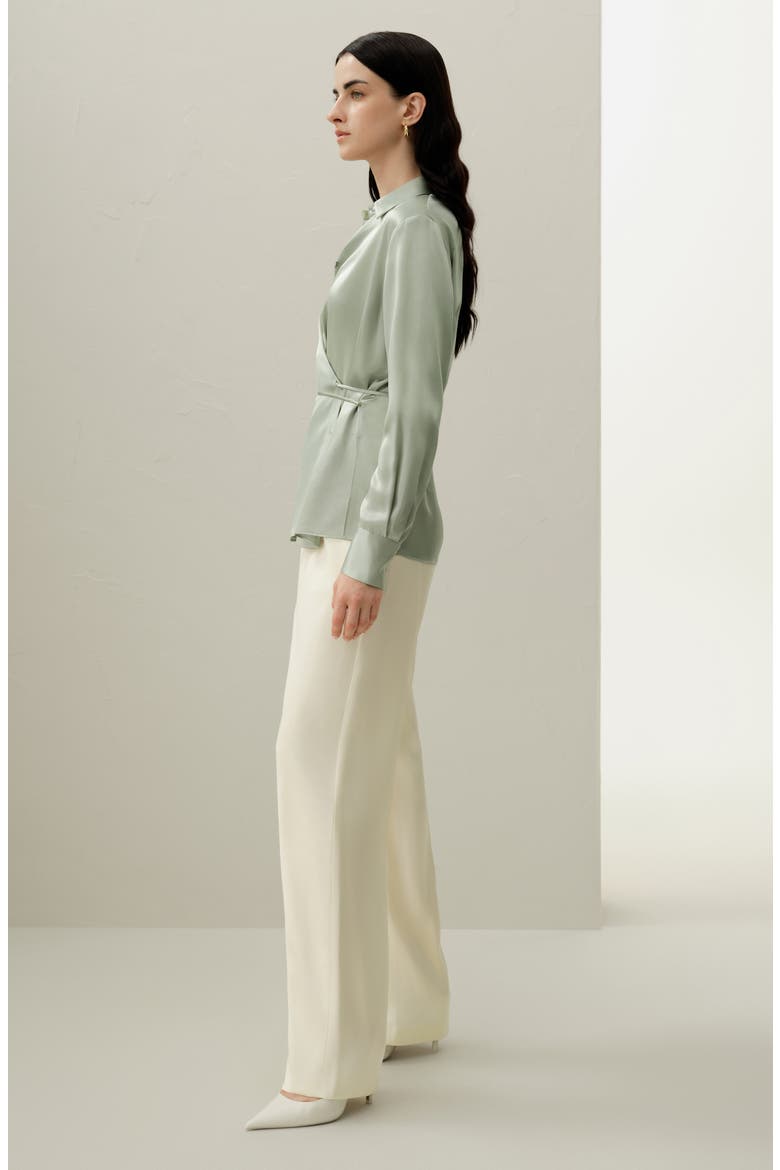 Women's Convertible Silk Charmeuse Shirt, Alternate, color, Pale Turquoise