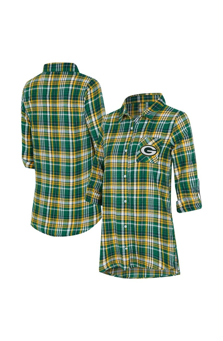 CONCEPTS SPORT Women's Concepts Sport Green Green Bay Packers Laney Plaid Tri-Blend Full-Button Nightshirt, Main, color, Green