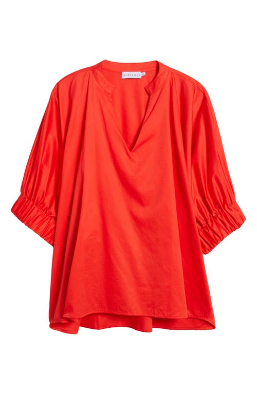 Harshman Medina Elbow Sleeve Cotton Top In Poppy Red