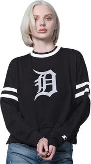STARTER Women's Starter Black Detroit Tigers Rally Cropped Drop Shoulder Crewneck Sweatshirt