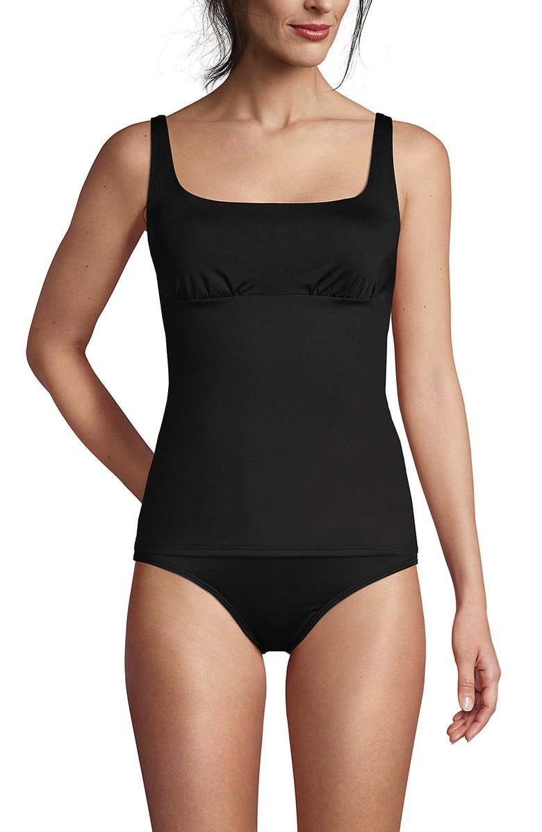 Lands' End Square Neck Underwire Tankini Top Swimsuit Adjustable Straps, Alternate, color, Black