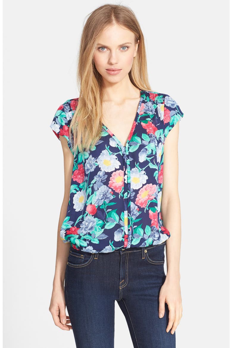 'Emollient' Floral Print Silk Top, Main, color, DARK NAVY