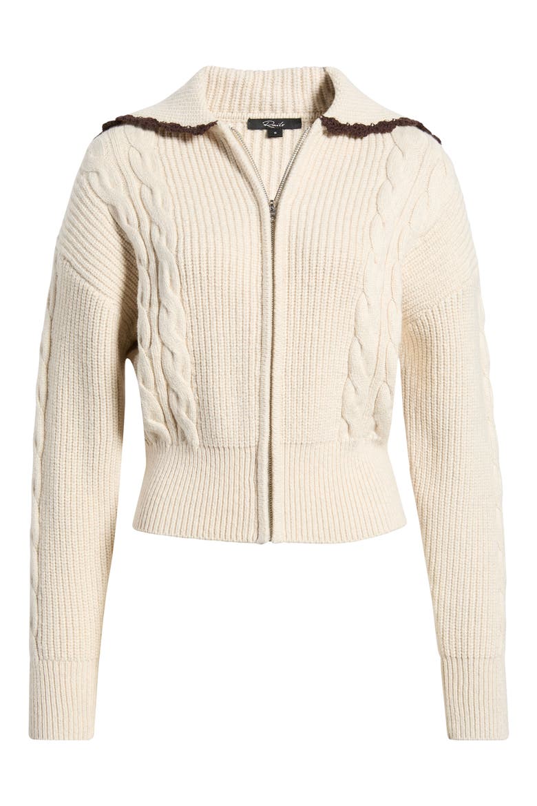 Lune Cable Knit & Rib Cotton Blend Cardigan, Alternate, color, HEATHER OAT CHOCOLATE