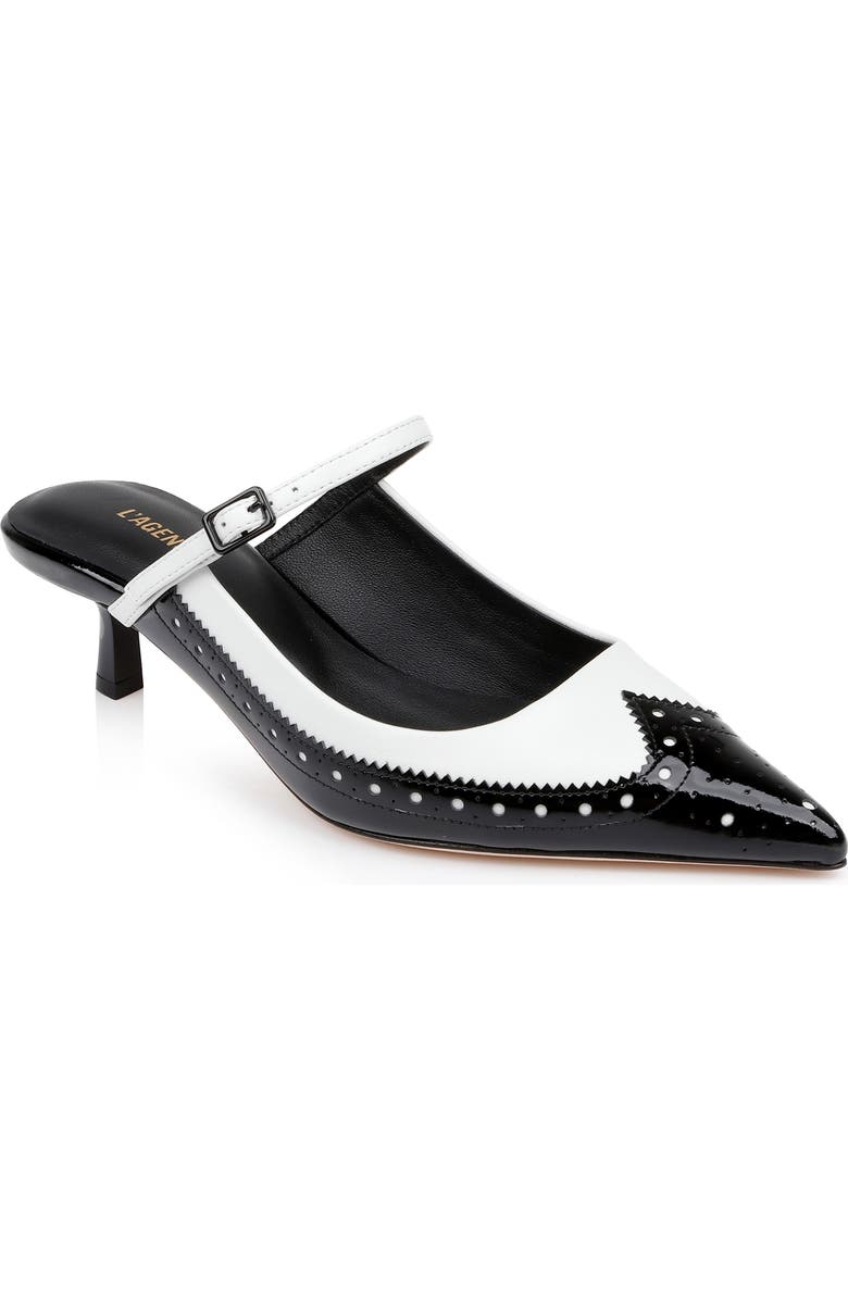 L'AGENCE Elle Wingtip Pointed Toe Mary Jane Kitten Heel Mule, Main, color,