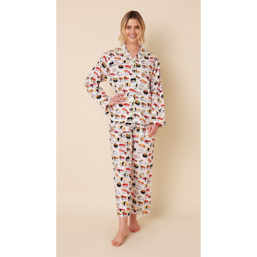 The Cat's Pajamas Poplin Cropped Pajama Set In Multi