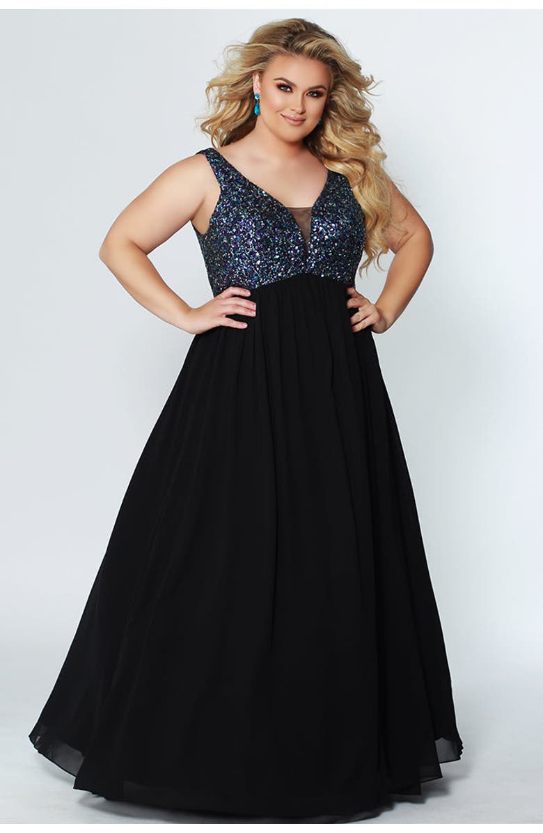Celebrations by Sydney's Closet Sequin Empire Plus Size Evening Gown, Main, color,