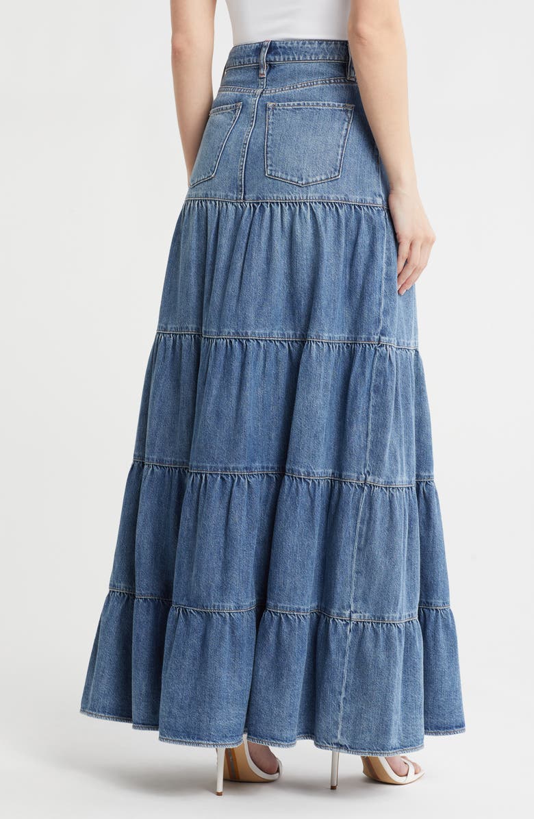 Alice + Olivia Mindy Tiered Denim Maxi Skirt, Alternate, color, Liana Vintage Blue