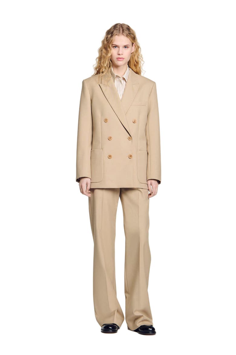 Double-breasted suit jacket, Main, color, Sand