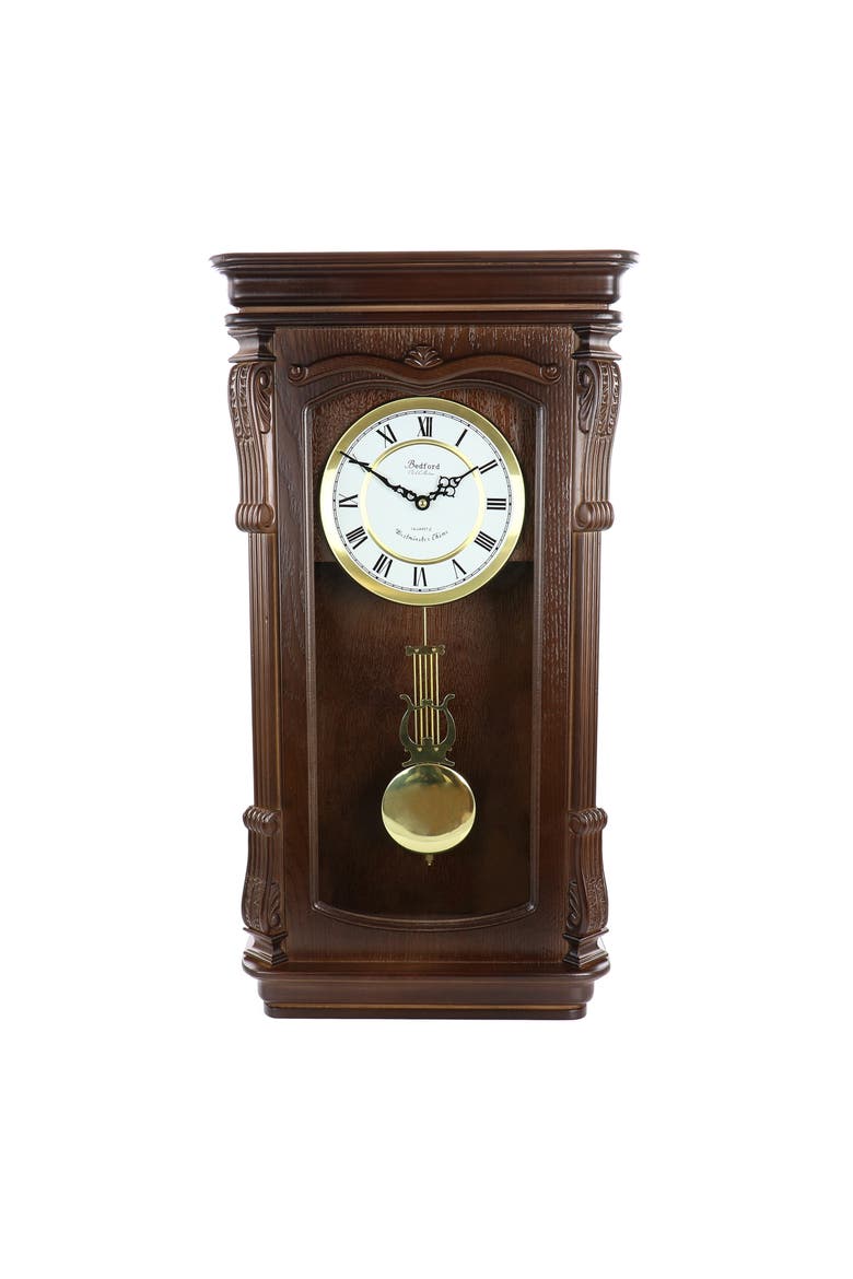 Rectangular Chiming Pendulum Wall Clock, Main, color, Chestnut