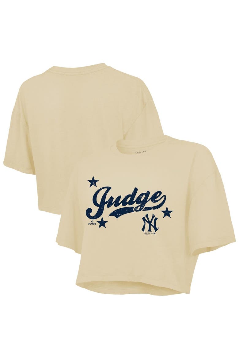 Women's Majestic Threads Aaron Judge Cream New York Yankees Boxy Crop Top, Main, color, Cream