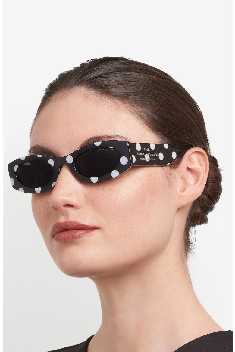 51mm Oval Sunglasses, Alternate, color, BLACK WHITE/ GREY