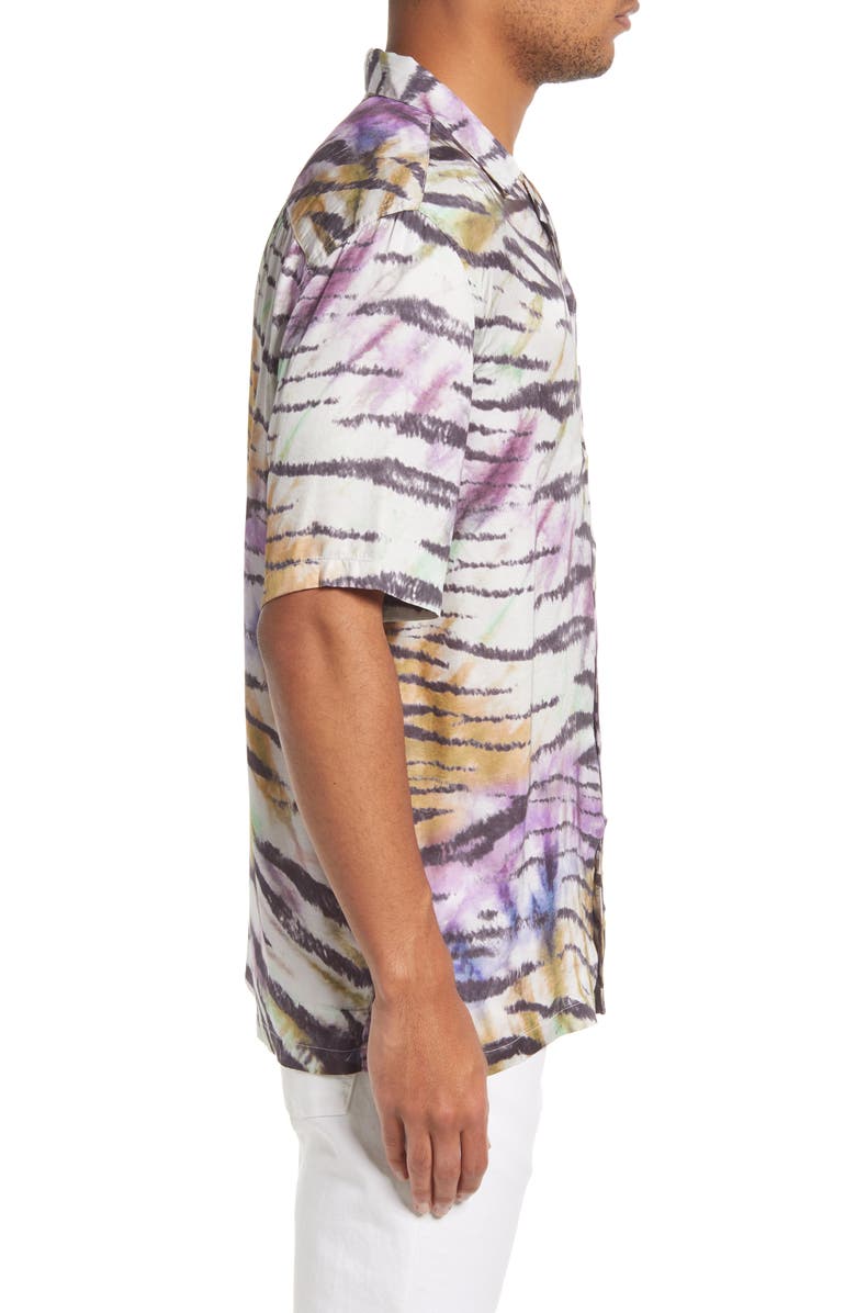 AllSaints Men's Kanha Relaxed Fit Tie Dye Animal Print Short Sleeve Button-Up Shirt, Alternate, color, 