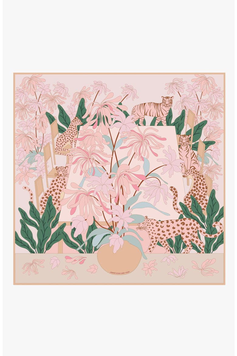 Double Sided Silk Scarf Of Jungle Gathering, Alternate, color, Pink