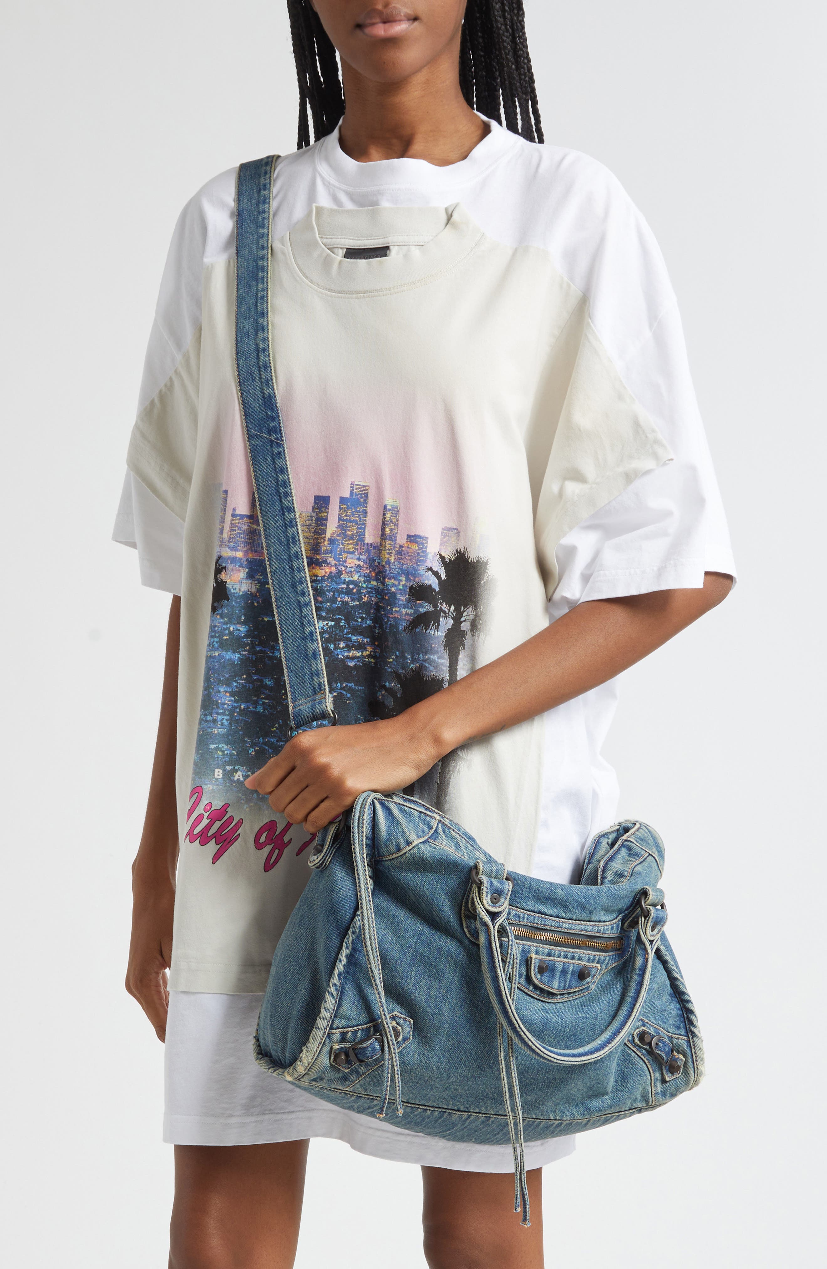 Balenciaga Medium Le City Denim Satchel, Alternate, color, 4727 Blue