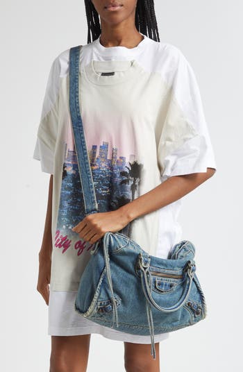 Medium Le City Denim Satchel