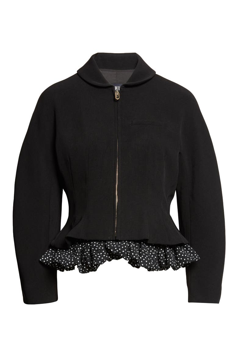 Roya Ruffle Trim Jacket, Main, color, BLACK