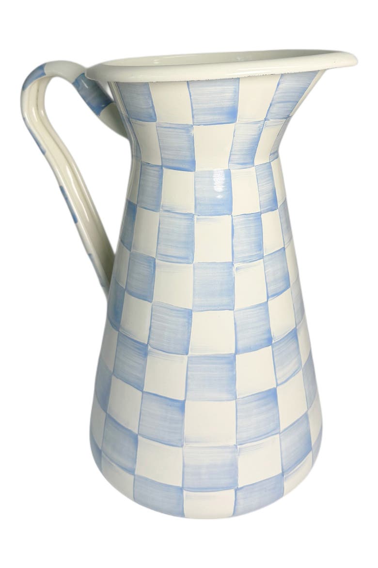 Sky Check Large Enamel Pitcher, Main, color, BLUE
